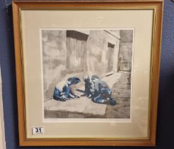 Framed and Hand Signed Salford Artist Harold Riley (1934-2023) Print, 'Marbles' - by Grove Galleries