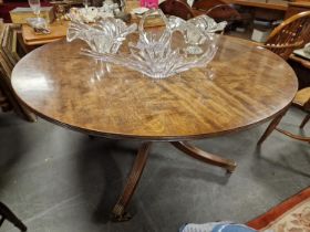 Antique Regency Period Light Mahogany Tilt-top Table w/Urn carved pedestal + banded legs