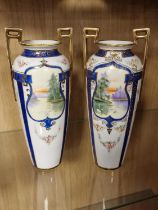 Pair of Vintage Noritake Japanese Twin Handled Vases