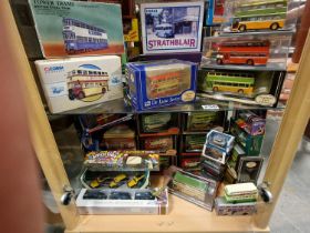 Two Shelves of Boxed Die Cast Toy Cars inc Corgi and Matchbox etc
