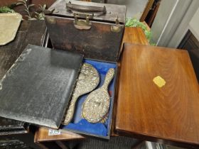 Pair of Vintage Boxes + a Cased EPNS Dressing Table Set