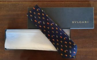 Boxed Bulgari Silk 7-Fold Tie, in a Rare harlequin pattern