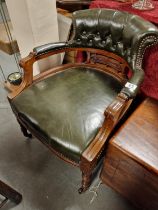 Vintage Green Leather Captains Chair - 66cm deep by 72cm high