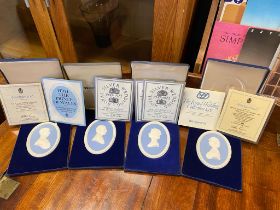 Set of 4 Boxed Wedgwood Portrait Medallions Approx 11.5 cm x 8.5 cm in Pale Blue & White Jasperware: