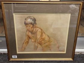 Harold Riley (1934-2023) Large Pastel Portrait Original of a Seated Female Nude, signed 1969 - belie