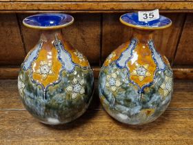 Pair of Royal Doulton Lambeth Art Nouveau Vases - marked 6457 to base - 23cm high