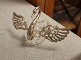 Vintage Hallmarked Silver & Crystal Swan Styled Trinket Jar