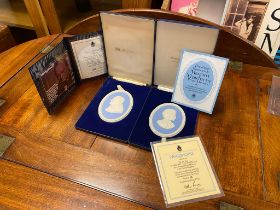 Pair of Boxed Wedgwood Portrait Medallions Approx 11cm x 8.5cm of Margaret Thatcher Number 111 in a