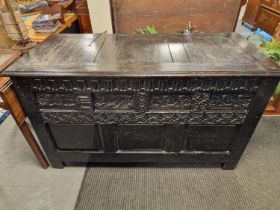 Antique 18th Century Dark Oak Coffer Blanket Box (VGC) - 133x59 by 79cm high