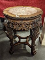 Heavily Carved Indonesian or possibly Chinese Marble Topped Plant Stand - 59cm high