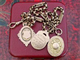 Excellent 9ct Gold Pocketwatch Fob Chain & Necklace w/fobs inc 1922 Honley United example + Windsor