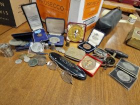 Collection of Ephemera and Coins, Spectacles + a handful of pre-1946 Slver pieces