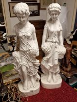 Pair of Fireside Roman or Greek Parianware Style Wine Grape Seller Figures - 76cm high