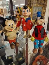 Trio of Original USA American Issue Walt Disney Figures inc Pinocchio, Mickey Mouse & Goofy