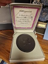 Boxed Wedgwood Black Basalt Memorial Medallion of HRH The Duke Of Windsor 1894-1972. Approx 11cm x 8