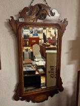 1930's Inlaid Wood Bevelled Edge Mirror - approx 90cm high