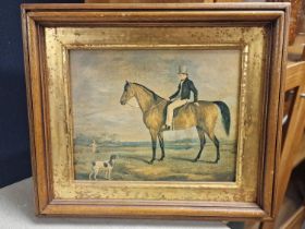 Antique Framed Oil of a Horse and Rider Scene - signed indisinctly to the right bottom corner - 36x3