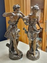 Pair of Antique French 'Prisonniere & Improvisateur' Bronzes by Ernest Justin Ferrand (1846-1932) -