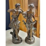 Pair of Antique French 'Prisonniere & Improvisateur' Bronzes by Ernest Justin Ferrand (1846-1932) -