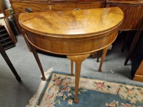 Antique Light Mahogany Half Moon Felt Top Card Games Table - 76cm high