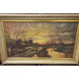 Antique Oil of a Riverside Scene (unsigned)