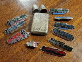 Silver Hallmarked Vesta (30g) + Various Train Railway Pin Badges + Thimbles