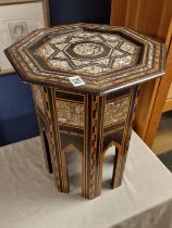 Persian or Moorish Antique Mother of Pearl & Inlaid Wood Octagonal Hall Table - 50.5cm high