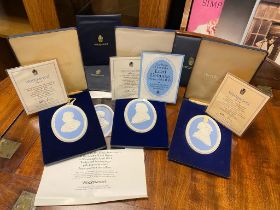 Set of 3 Boxed Wedgwood Portrait Medallions Approx 11.5cm x 8.5cm in Pale Blue and White Jasperware: