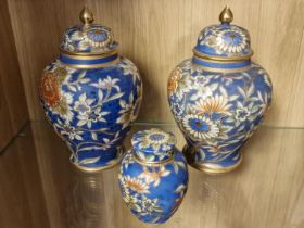 Trio of Noritake Enamelled and Satsuma Style Japanese Urn Vases