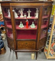 Late Victorian Inlaid Wood and Marquetry Display Cabinet w/ Felt-Lined Drawers - 163x124x39cm