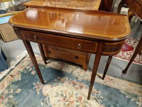 Edwardian Inlaid Wood Antique Hall Table - 81x32.5 by 74cm high