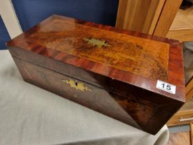 Antique Rectangular Walnut Writing Box or Slope - Masonic Interest as lid is marked 'Presented by th