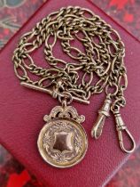 9ct Gold Pocketwatch Fob, Chain & T-Bar - 32.5g