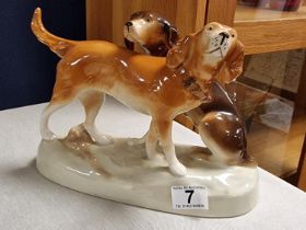 Royal Dux Porcelain Figure of Two Hunting Dogs - 20cm high