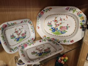 Trio of 19th Century Staffordshire Pottery Floral & Chinese Inspired Serving Platters