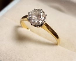 18ct Gold & Diamond (stone measures 62mm across) Solitaire Engagement Ring, size M & 2.35g