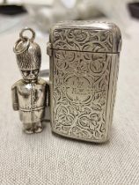 Antique Silver Pair, inc an 1875 Vesta Case and a Chester Hallmarked (WHC) Soldier Charm - combined