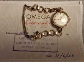 1950's Omega Ladies Gold Cocktail Watch w/papers - 15.5g - strap is part Rolled Gold