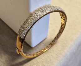 Designer Diamond Encrusted Gilt Sterling Silver Bangle - 30.6g