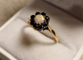 9ct Gold, Opal & Sapphire Cluster Ring, size N & 2.1g