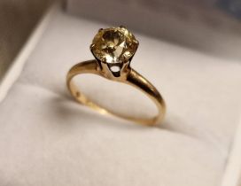 Antique 10ct Yellow Sapphire & Gold Solitaire Engagement Ring - size J - advised by vendor that the