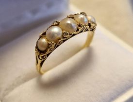 Antique 18ct Gold, Pearl & Diamond Dress Ring, 3.25g & size P+0.5