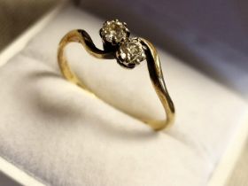 Antique 18ct Gold & Twin Diamond 'Moi et Toi' Ring, size U+0.5 and 2.9g