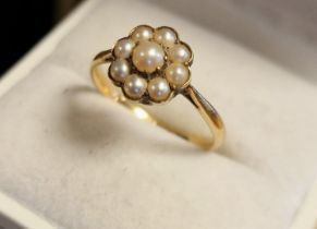 Antique 15ct Gold & Pearl Dress Ring - size M+0.5