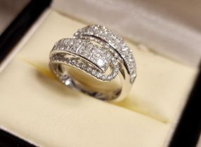 18ct White Gold & Diamond Crossover Dress Ring - 1.66ct of diamonds, size M+0.5 & 6.95g