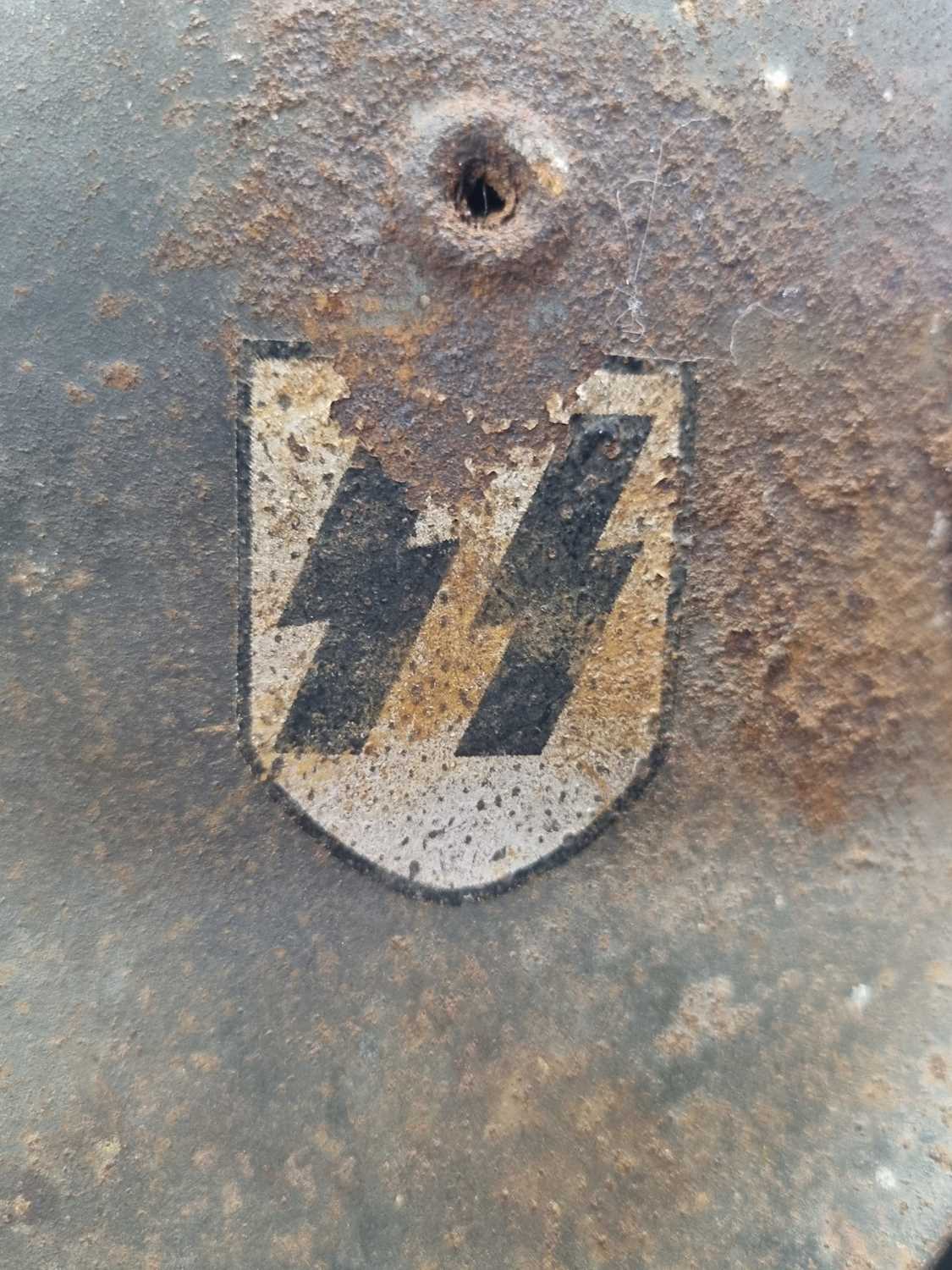 A German M42 helmet, with single post-war SS-style decal and a post-war brown eight-finger leather - Image 4 of 7