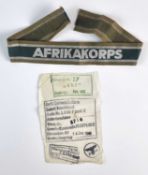 WW2 German Afrikakorps cuff title and a piece of German parachute silk