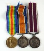 First World War Meritious Service Medal trio to Pte. J Muir, Manchester Regt.