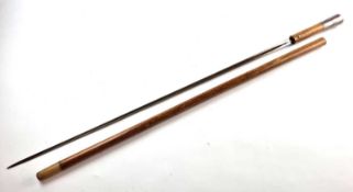 Malacca sword cane with London silver top, hallmarked 1912