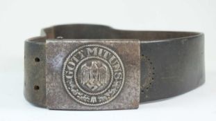 A German Third Reich Army leather belt with buckle, no visible markings, with horse-shoe stitching